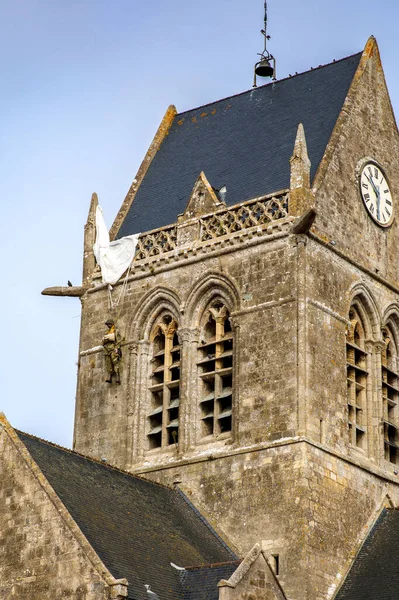 Igreja Histórica Sainte Mere Eglise Normandia França — Fotografia de Stock