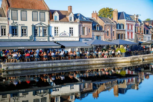 Amiens France August 2022 Restaurants Old Town Amiens France Sunset — 图库照片