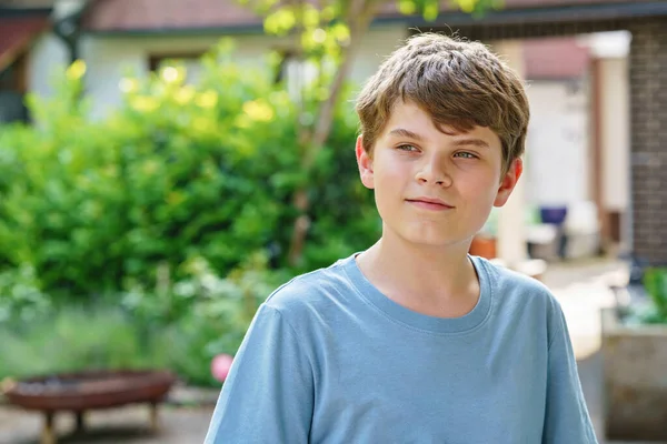 Portrait Positive Preteen School Kid Boy Beautiful Happy Child Looking — Stock Photo, Image