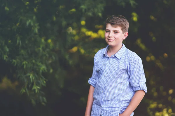 Handsome Teenager Boy Poses Outdoors Exuding Confidence Style Captivating Portrait — Stock Photo, Image