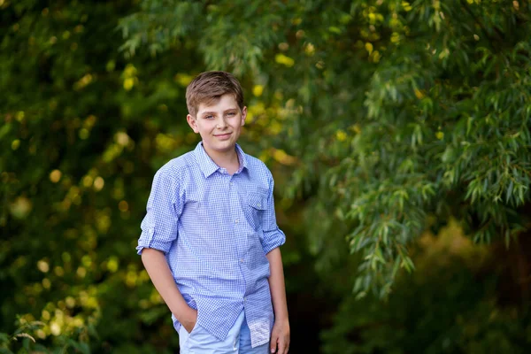 Handsome Teenager Boy Poses Outdoors Exuding Confidence Style Captivating Portrait — Stock Photo, Image