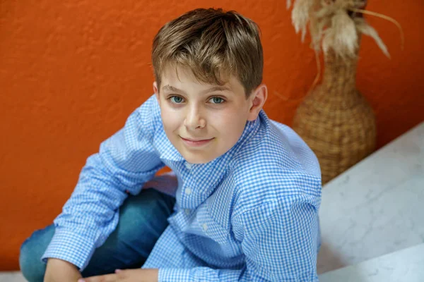 Handsome Teenager Boy Poses Indoors Exuding Confidence Style Captivating Portrait — Stock Photo, Image