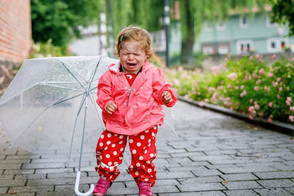 Cute Adorable Crying Sad Toddler Girl Walk Little Baby Child — Stock Photo, Image