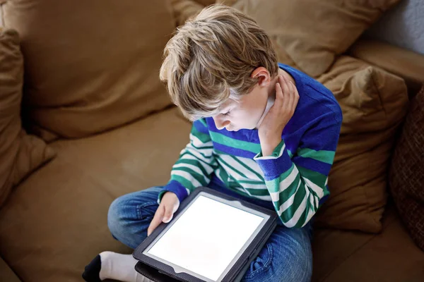 School Boy Tablet Computer Schoolchild Study Online Electronic Device Learning — Stock Photo, Image