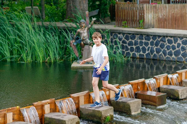 Preteen School Kid Boy Having Fun River Warm Sunny Summer — Stock Photo, Image