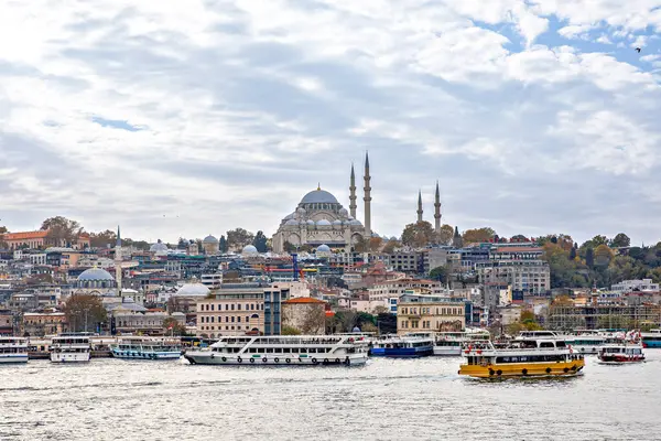 View Pier Suleymaniye Mosque Golden Horn Inlet Istanbul — Stock Photo, Image