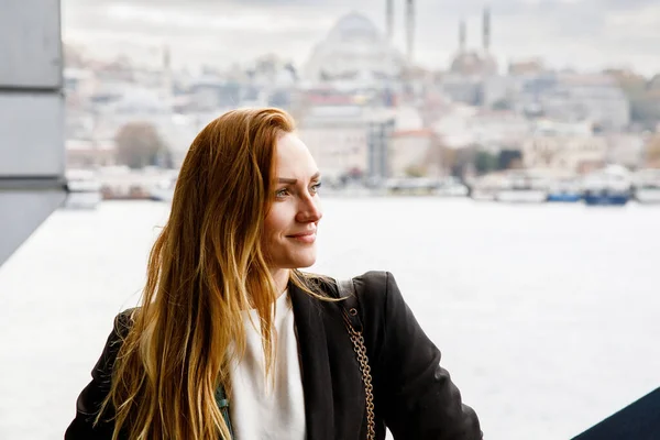 Woman travel in Istanbul near Hagia Sophia famous islamic Landmark mosque, Travel to Istanbul, Turkey background