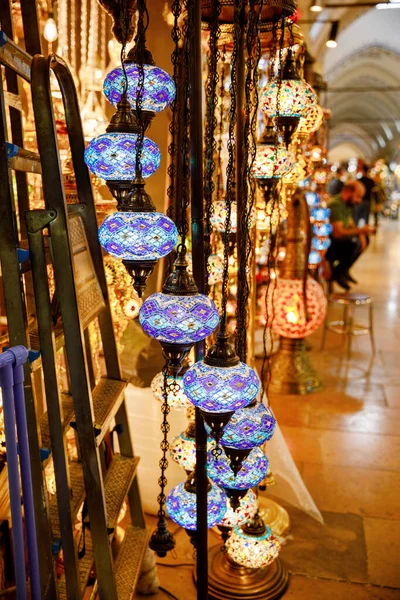 Shopping Grand Bazar Traditional Turkish Lamps Souveir Shop Handmade Mosaic — Stock Photo, Image