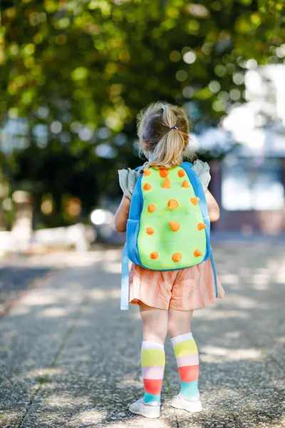 Cute Little Adorable Toddler Girl Her First Day Going Playschool — Stock Photo, Image