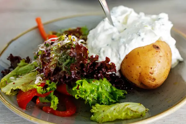 Potato Cottage Cheese Salad Close — Stock Photo, Image