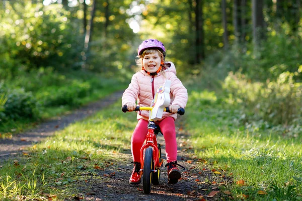 Ποδήλατο Ισορροπίας Για Παιδιά Παιδιά Ποδήλατο Στο Ηλιόλουστο Δάσος Μικρό — Φωτογραφία Αρχείου