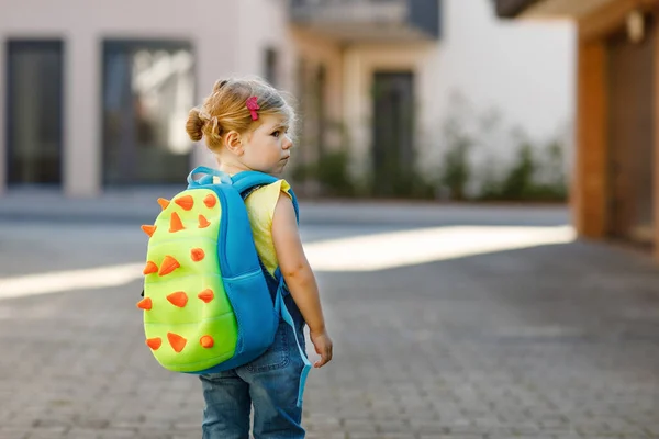 Cute Little Adorable Toddler Girl Her First Day Going Playschool — Stock Photo, Image