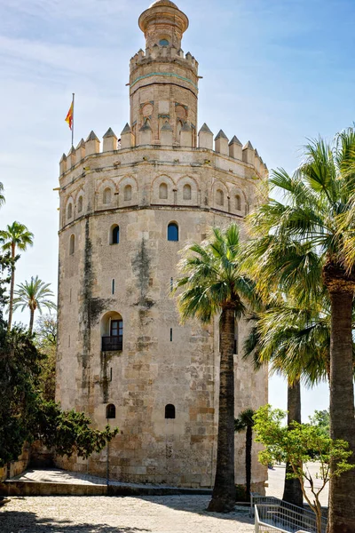 Vista Torre Del Oro Sevilha Andaluzia Espanha Sobre Rio Guadalquivir — Fotografia de Stock