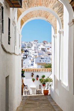 Vejer de la Frontera 'nın güzel sokakları, İspanya, Endülüs bölgesi, Costa de la Luz, Cadiz bölgesi, Beyaz Towns, İber Yarımadası, Eski kasaba. Ruta de los Pueblos Blancos.