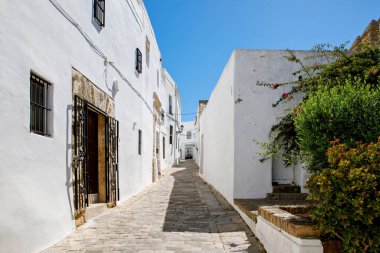 Vejer de la Frontera 'nın güzel sokakları, İspanya, Endülüs bölgesi, Costa de la Luz, Cadiz bölgesi, Beyaz Towns, İber Yarımadası, Eski kasaba. Ruta de los Pueblos Blancos.