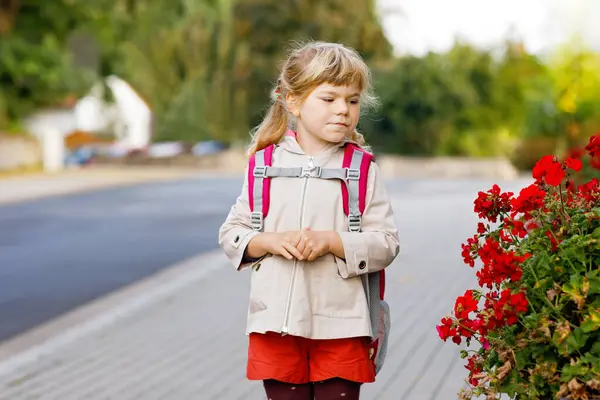 Cute Little Preschool Girl Going Playschool Healthy Toddler Child Walking — Stock Photo, Image