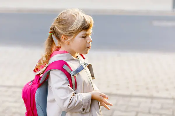 Cute Little Preschool Girl Going Playschool Healthy Toddler Child Walking — Stock Photo, Image