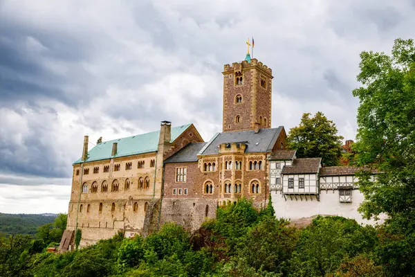 沃特堡城堡的空中景观 教科文组织在德国图林根的世界遗产 图库图片