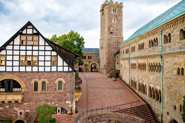 沃特堡城堡的空中景观 教科文组织在德国图林根的世界遗产 图库照片