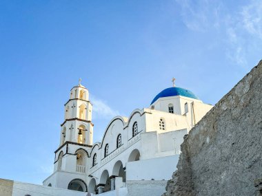 Santorini 'nin panoramik manzarası, Cyclades Adası, Yunanistan. Güzel Oia Köyü