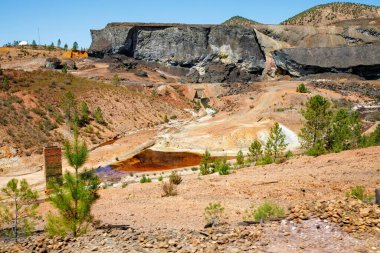 Rio Tinto nehri ve demir madenleri. Kırmızı renkli nehir bakır, yerde demir. Mars 'ta yaşam araştırmalarında kullanılan su..