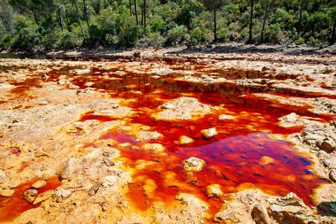 Rio Tinto nehri ve demir madenleri. Kırmızı renkli nehir bakır, yerde demir. Mars 'ta yaşam araştırmalarında kullanılan su..