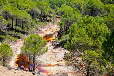 Rio Tinto nehri ve demir madenleri. Kırmızı renkli nehir bakır, yerde demir. Mars 'ta yaşam araştırmalarında kullanılan su..