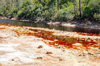 Rio Tinto nehri ve demir madenleri. Kırmızı renkli nehir bakır, yerde demir. Mars 'ta yaşam araştırmalarında kullanılan su..
