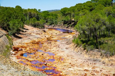 Rio Tinto nehri ve demir madenleri. Kırmızı renkli nehir bakır, yerde demir. Mars 'ta yaşam araştırmalarında kullanılan su..