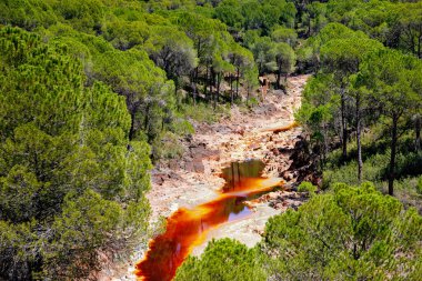 Rio Tinto nehri ve demir madenleri. Kırmızı renkli nehir bakır, yerde demir. Mars 'ta yaşam araştırmalarında kullanılan su..