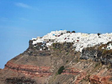 Santorini 'nin panoramik manzarası, Cyclades Adası, Yunanistan. Güzel Oia Köyü