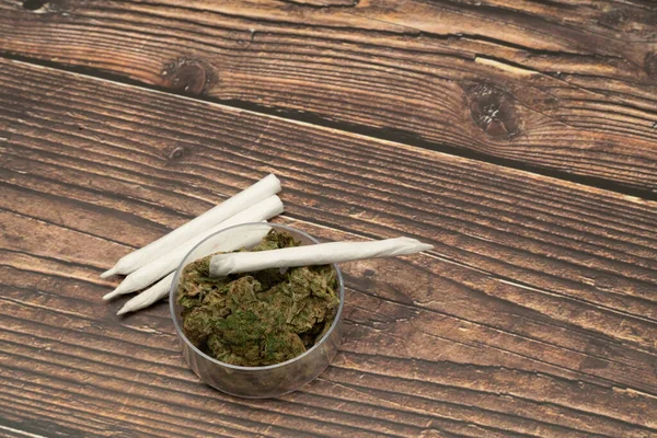 Cannabis Marihuana Medicinal Porro Hierba Recipiente Vidrio Drogas — Foto de Stock