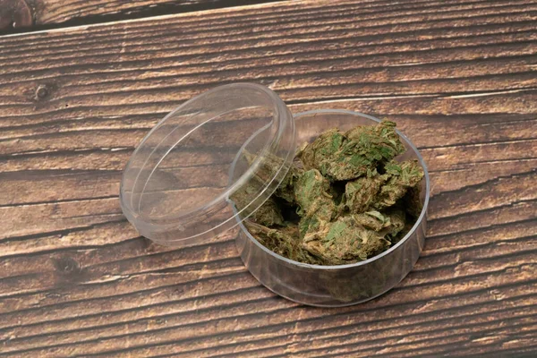 Marijuana Cannabis Medicinal Weed Joint Glass Container Drugs — Stock Photo, Image