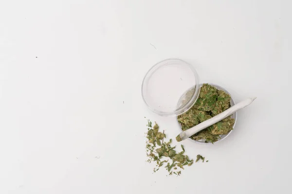 Μαριχουάνα Κάνναβη Φάρμακα Χόρτο Γυάλινο Δοχείο Ναρκωτικά — Φωτογραφία Αρχείου