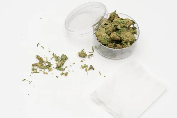 Marihuana Esrarı Laçlar Esrarhane Cam Bir Kapta Uyuşturucular — Stok fotoğraf