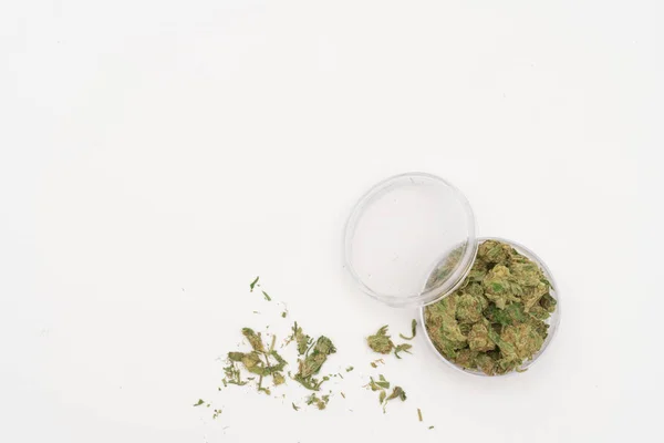 Marijuana Canabis Medicinale Articulație Buruiană Într Recipient Sticlă Medicamente — Fotografie, imagine de stoc