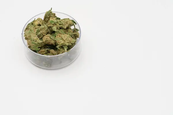 Cannabis Marihuana Medicinal Porro Hierba Recipiente Vidrio Drogas —  Fotos de Stock