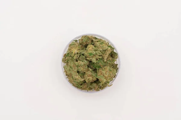 Marihuana Esrarı Laçlar Esrarhane Cam Bir Kapta Uyuşturucular — Stok fotoğraf