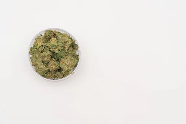 Marihuana Konopie Medyczne Chwasty Szklanym Pojemniku Narkotyki — Zdjęcie stockowe