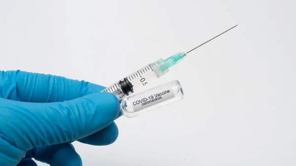 Arzt Hält Covid Coronavirus Impfstoff Der Hand Infizierte Blutprobe Probenröhrchen — Stockfoto