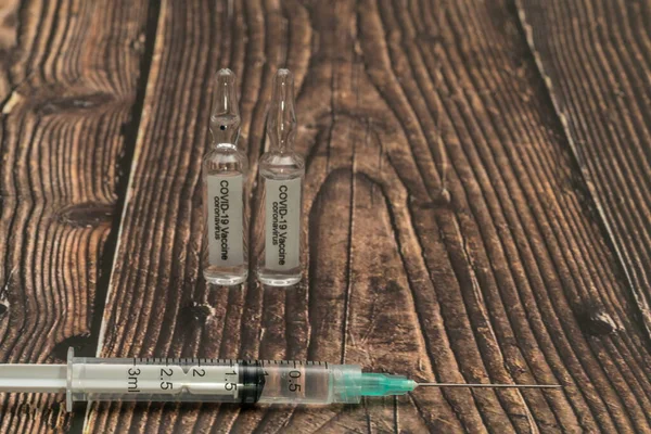 Covid Vacina Contra Coronavírus Injeção Seringa Ele Usa Para Prevenção — Fotografia de Stock