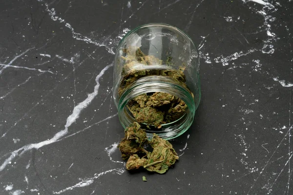 Marijuana Cannabis Medicinal Weed Joint Glass Container Drugs — Stock Photo, Image