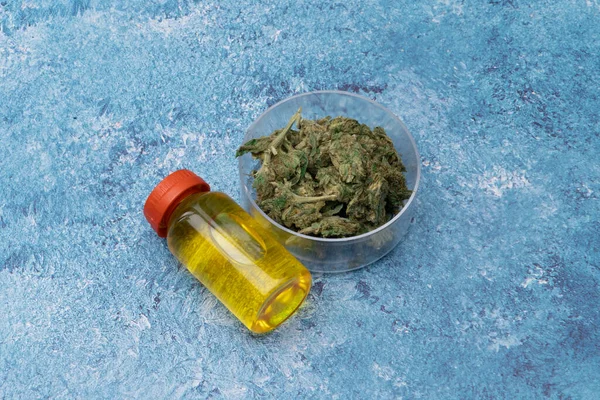 Cannabis Cannabis Médicinal Joint Mauvaises Herbes Dans Récipient Verre Extrait — Photo