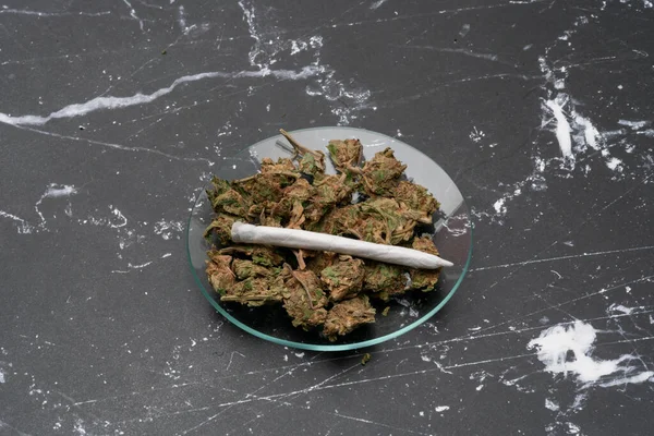 Marijuana Cannabis Läkemedel Marijuana Joint Glasbehållare Droger — Stockfoto