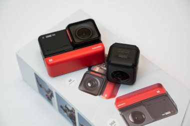 Bogota Kolombiya, Temmuz 2022, Insta360 One RS, 360 Modüler Kamera 4K HDR, Gopro 'dan daha iyi