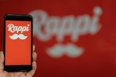 Rappi logo on the phone with the logo at the bottom, Rappi App. clipart