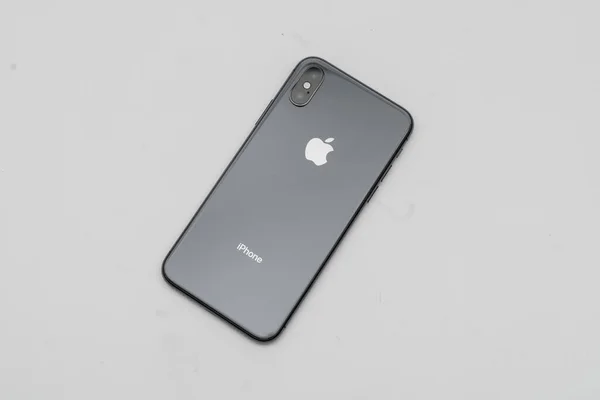 stock image iPhone X or XS from behind, back, on white background