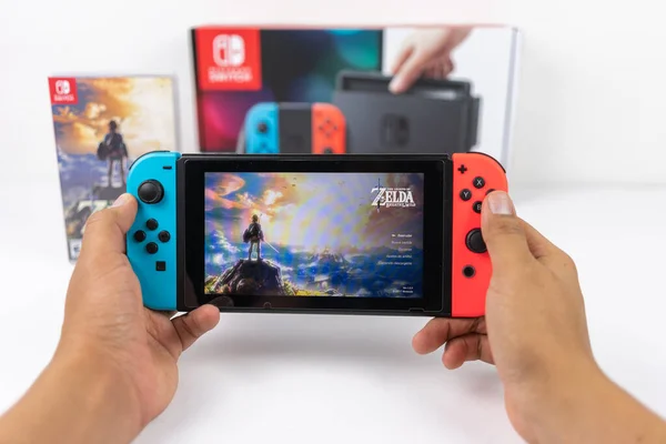 Spela Zelda Andetag Vilda Nintendo Switch Stockbild