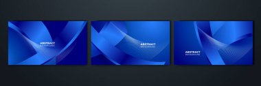 Çapraz koyu mavi çizgili pankart tasarımı. Koyu mavi arka plan. Modern çizgi çizgileri eğri soyut sunum arkaplanı
