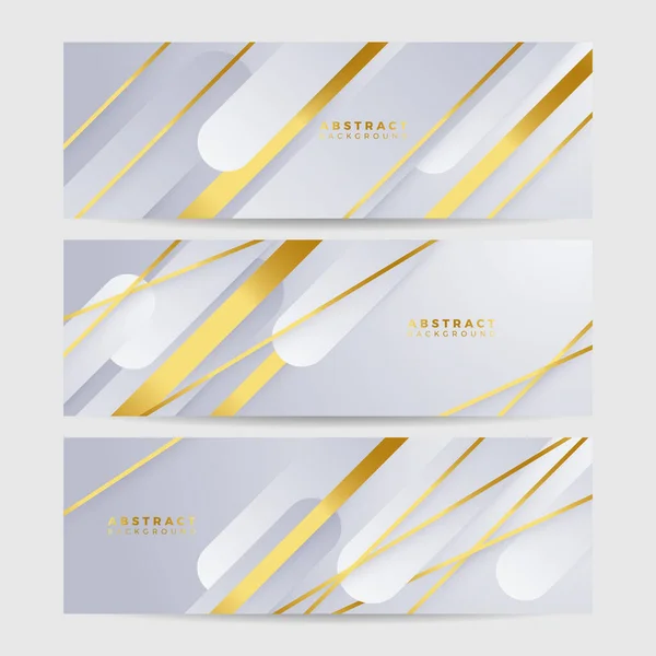 stock vector Abstract white and gold lines banner background. Abstract geometric shape white gold background with light and shadow 3D layered for presentation design. Vector design pattern background template.